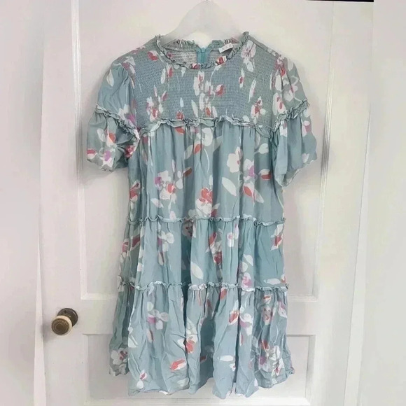 KARLIE BLUE FLORAL RUFFLE TIER DRESS - Picture 1 of 3